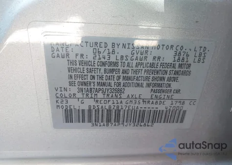 2018 Nissan Sentra S from USA, damaged, VIN 3N1AB7AP9JY326862